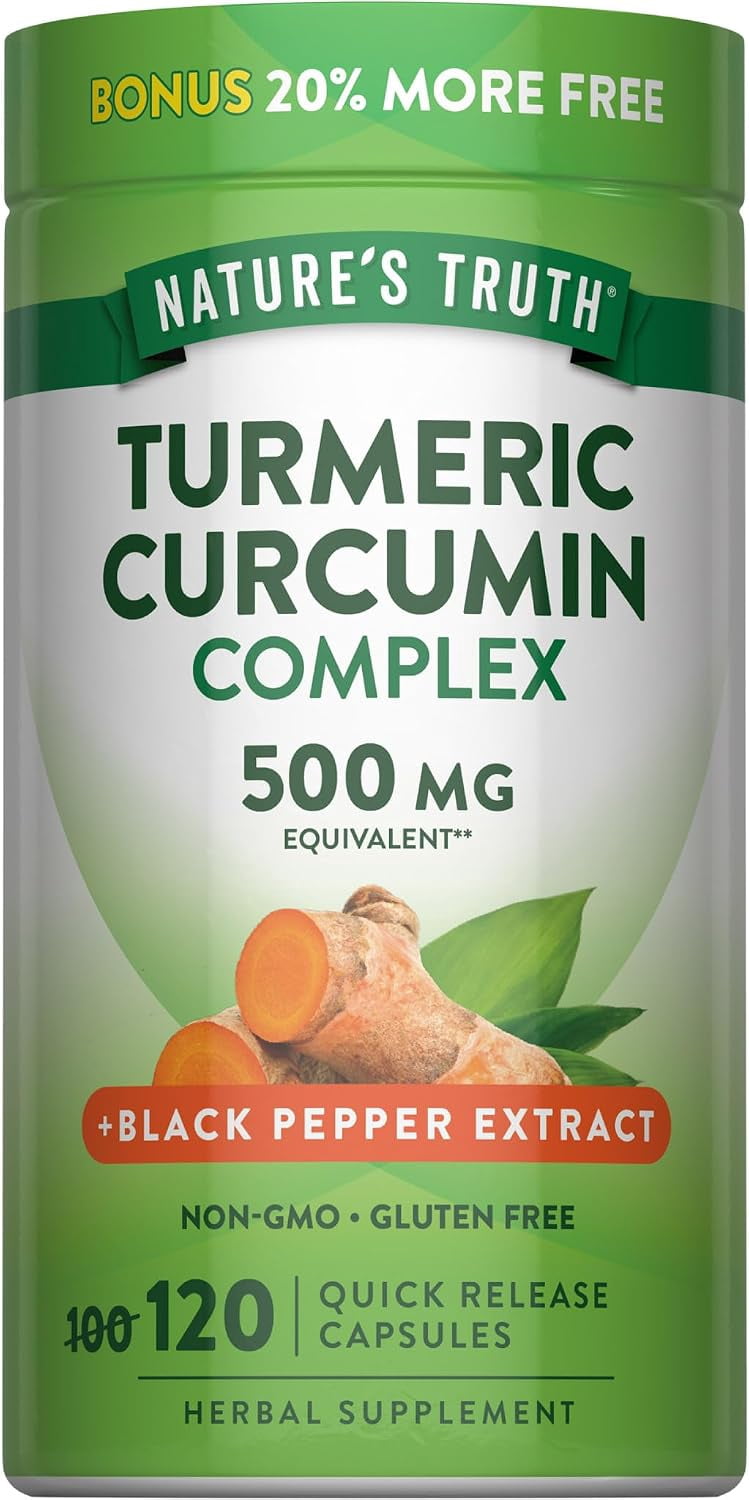 Turmeric Curcumin | 120 Capsules | 500mg + 3mg Black Pepper Extract | Value Size | by Nature's Truth