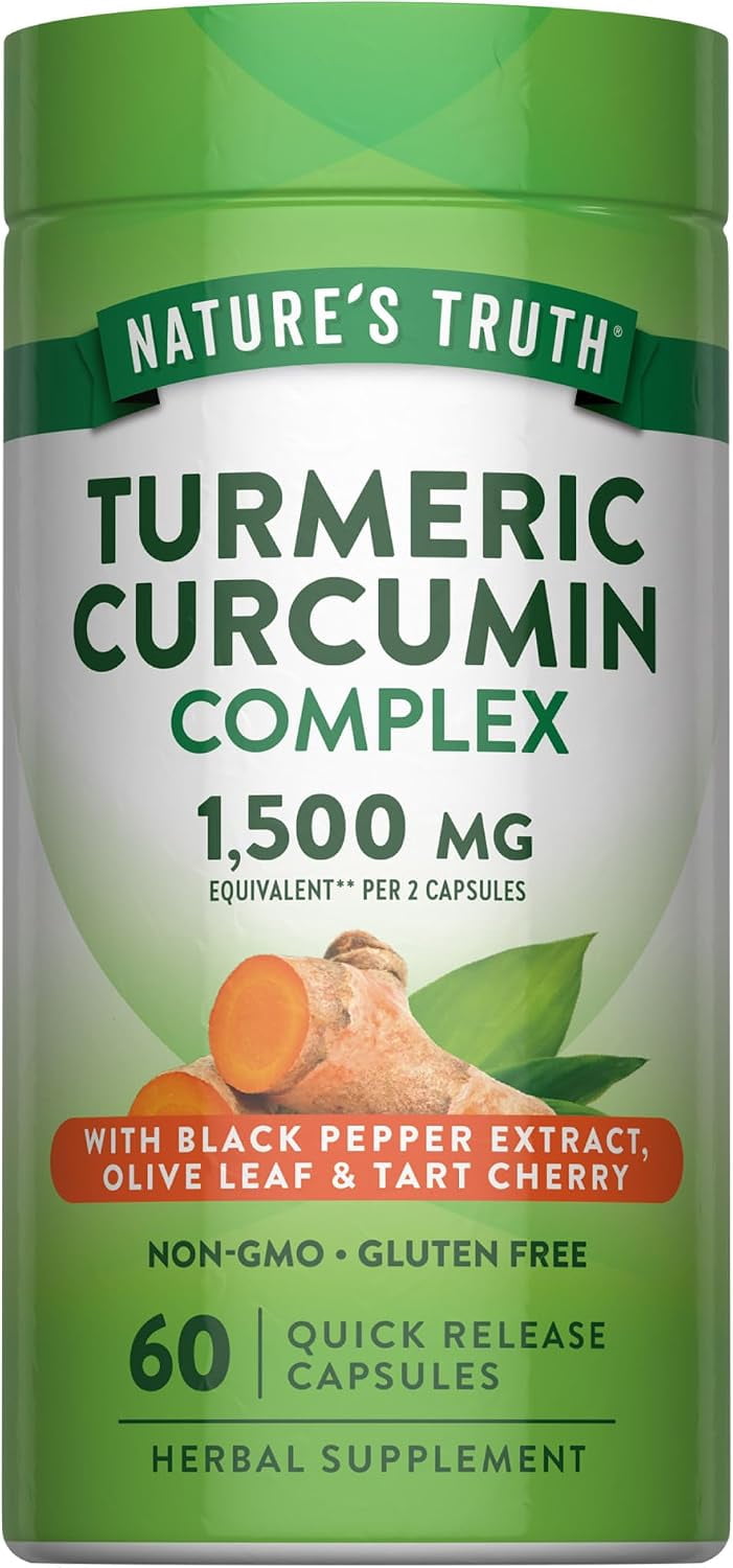 Turmeric Curcumin | 60 Capsules | With Black Pepper Extract, Olive Leaf & Tart Cherry | by Nature's Truth