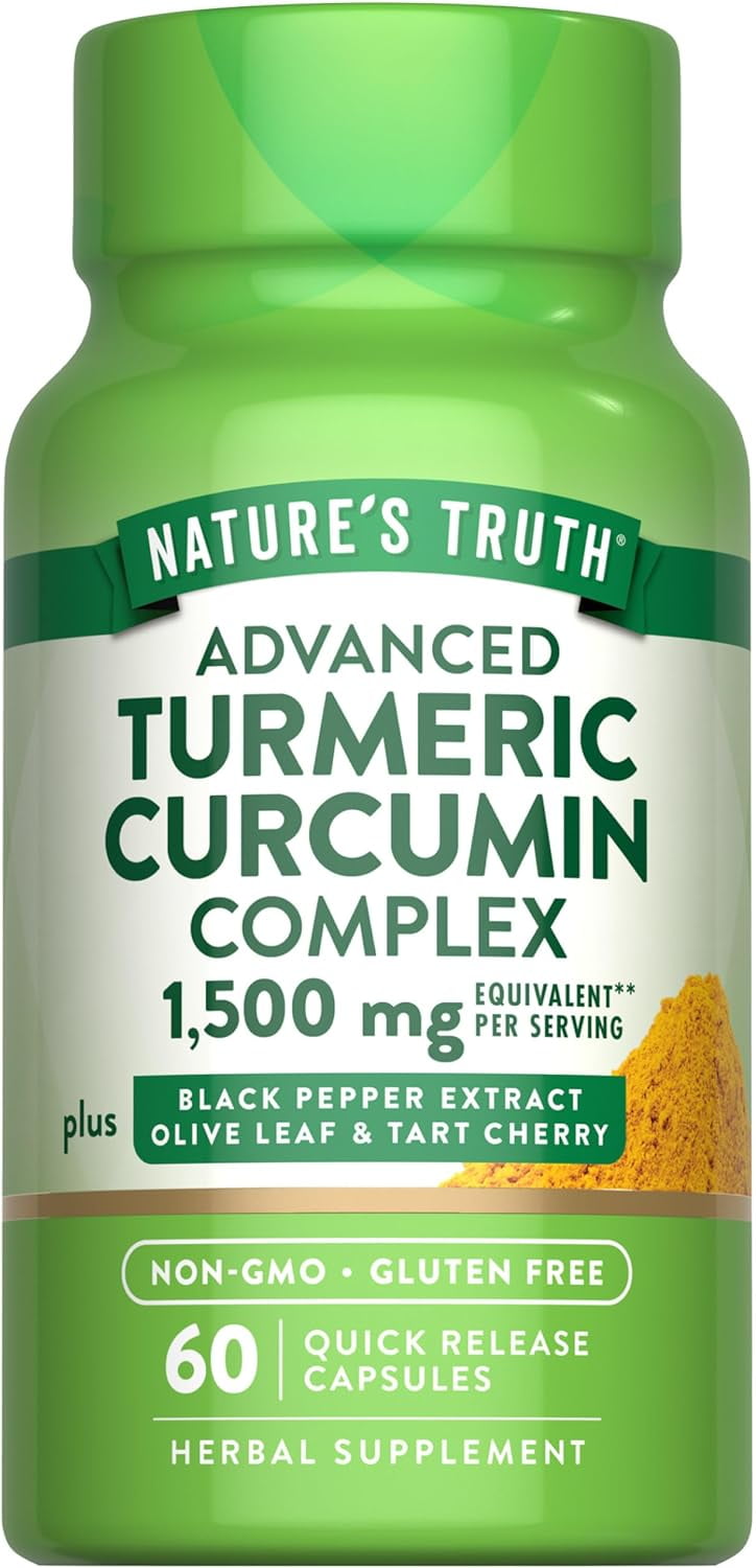 Turmeric Curcumin 1500 mg | 60 Capsules | With Black Pepper Extract, Olive Leaf & Tart Cherry | by Nature's Truth