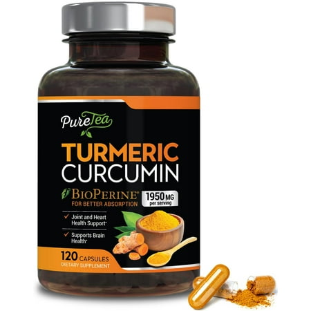 Turmeric Curcumin Supplement with BioPerine 1950mg, 95% Standardized Curcuminoids - Black Pepper for Advanced Absorption, Herbal Joint Support Complex, Nature's Tumeric Extract Non-GMO - 120 Capsules
