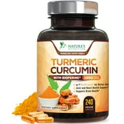 Turmeric Curcumin with BioPerine 95% Standardized Curcuminoids 1950mg - Black Pepper Extract for Max Absorption, Nature's Joint Support Supplement, Herbal Turmeric Pills, Vegan Non-GMO - 240 Capsules