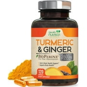 Turmeric Supplement Curcumin 2600mg - with Organic Ginger & Turmeric, BioPerine Black Pepper Extract 95% Curcuminoids - Advanced Absorption Antioxidant & Joint Support - Vegan - 120 Capsules