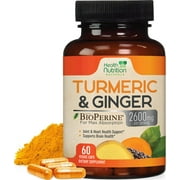 Turmeric Curcumin Supplement - 2200mg Curcumin Complex Per Serving - 95% Curcuminoids, Organic Ginger & BioPerine Black Pepper for Best Absorption & Joint Support, Bottled in USA - 60 Capsules