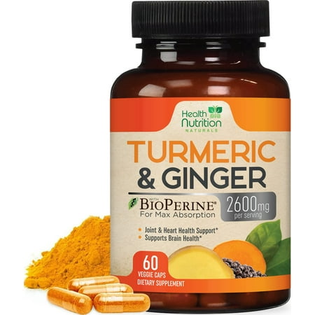Turmeric Curcumin Supplement - 2000mg Organic Turmeric & 400mg Organic Ginger per Serving - 95% Curcuminoids & BioPerine Black Pepper for Best Absorption & Joint Support, Bottled in USA - 60 Capsules