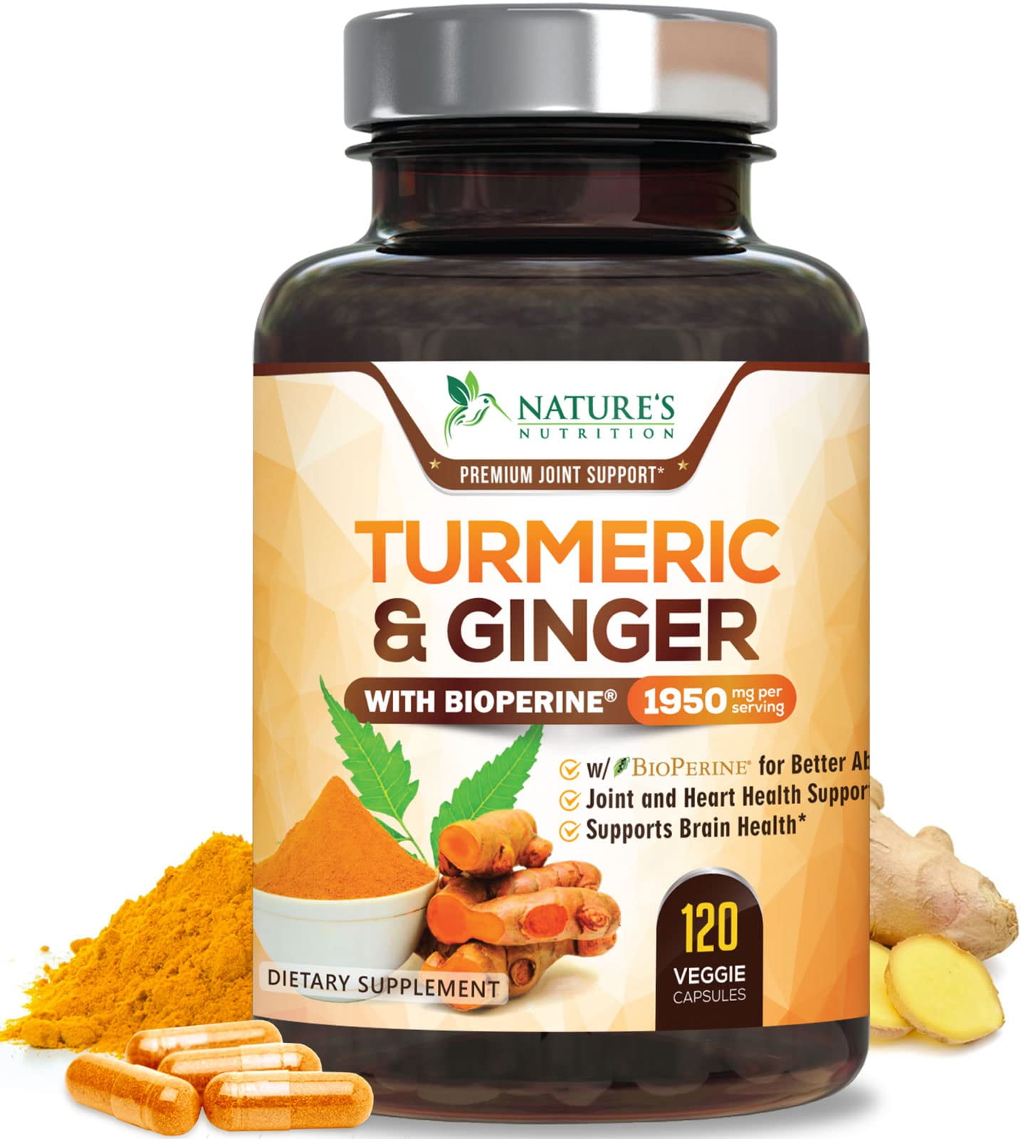 Turmeric Curcumin with BioPerine & Ginger 95% Standardized Curcuminoids ...