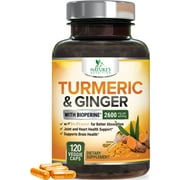 Turmeric Curcumin with BioPerine & Ginger 95% Standardized Curcuminoids 2600mg Black Pepper for Max Absorption Joint Support, Nature's Tumeric Herbal Extract Supplement, Vegan, Non-GMO - 120 Capsules