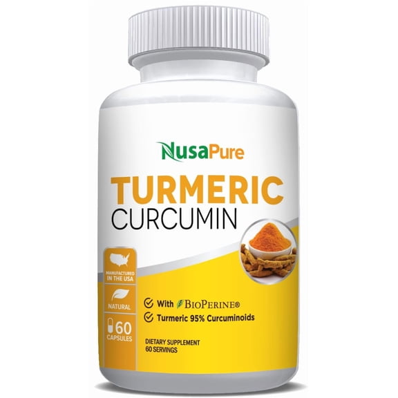 NusaPure Turmeric Curcumin 600 mg 60 Capsules Turmeric 95% Curcuminoids Dietary Supplement