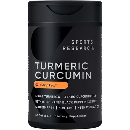 Sports Research® Turmeric Curcumin C3 500mg + Black Pepper Extract & Coconut Oil (60 Softgels)