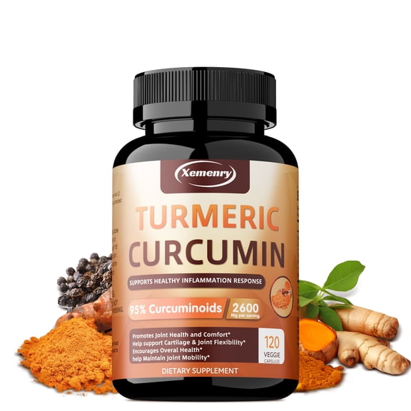 Turmeric Curcumin Capsules 2600mg - with Black Pepper Extract, Joint Health, Antioxidant Support, Promote Healthy Digestion - 120 Count