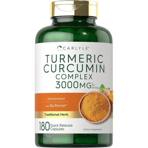 Turmeric Curcumin Complex with Bioperine | 3000mg | 180 Capsules | by Carlyle