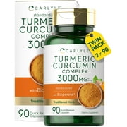 Turmeric Curcumin Complex with Bioperine | 3000mg | 180 Capsules | by Carlyle