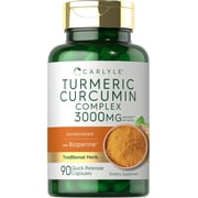 Turmeric Curcumin Complex with Bioperine | 3000mg | 90 Capsules for Men and Women | by Carlyle