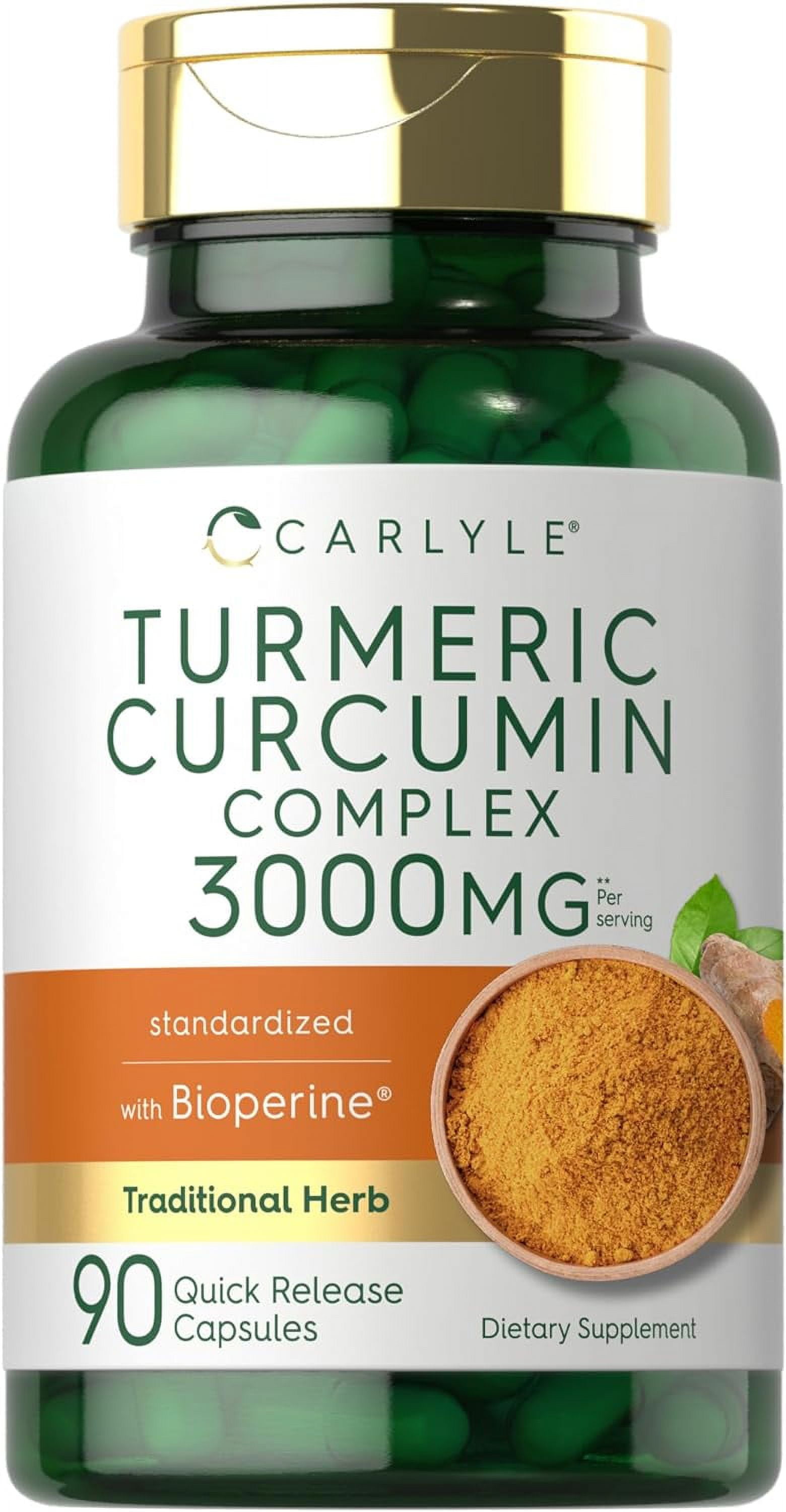 Turmeric Curcumin Complex with Bioperine | 3000mg | 90 Capsules for Men and Women | by Carlyle