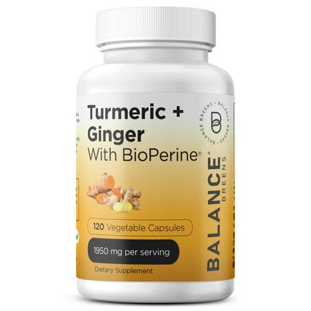 Turmeric Curcumin Ginger 95% Curcuminoids 1950mg with Black Pepper, 120 Vegan Capsules - Bioperine for Best Absorption - Inflammatory Support and Brain Health - Turmeric Capsules by Balance Breens