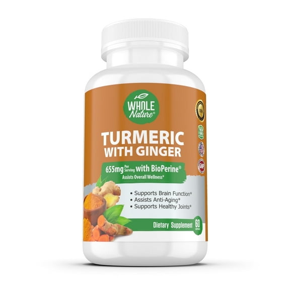 Whole Nature Turmeric Curcumin with Ginger & Black Pepper, 500mg, 60 Vegan-Friendly Capsules