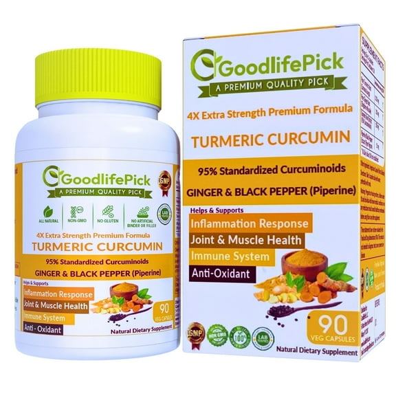GoodlifePick Turmeric Curcumin with Ginger & Black Pepper 95% Curcuminoids Extra Strength 90 Capsules