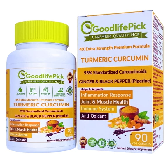 Turmeric Curcumin with Ginger & Black Pepper.Poweful  95% Curcuminoids  90 Capsules Natural , Gluten-Free, non-GMO