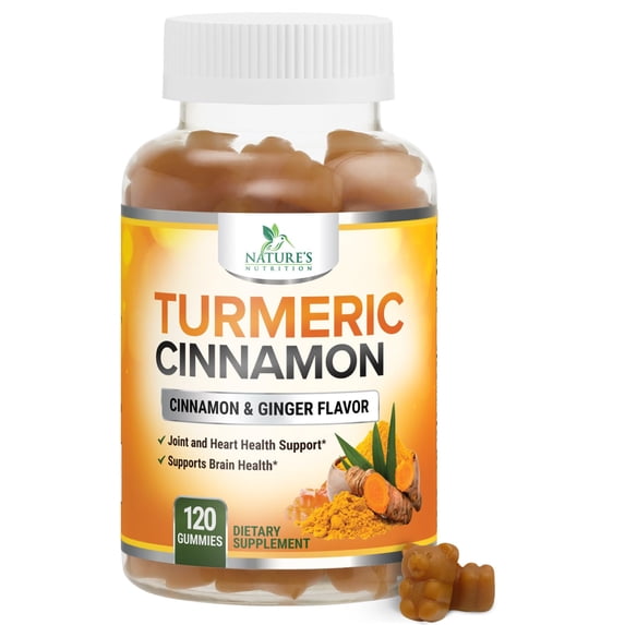 Turmeric Curcumin Supplement Gummies - 95% Curcuminoids with Turmeric Ginger, Black Pepper for Best Absorption, Nature's Vegan Joint Support, Non-GMO, Gluten Free, Tasty Cinnamon Flavor - 120 Gummies
