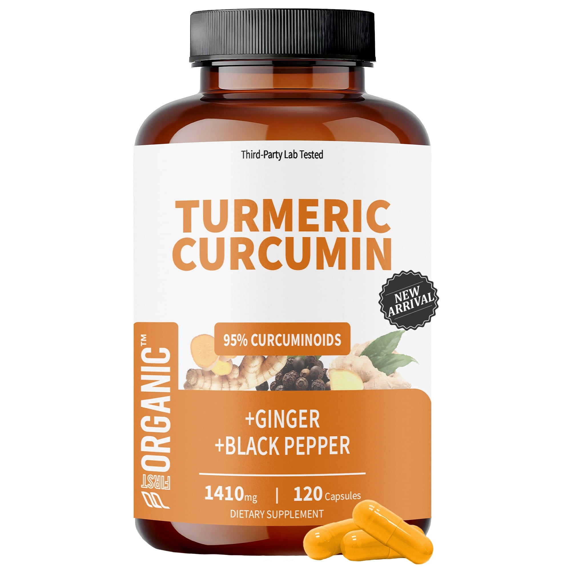 Turmeric Curcumin Wellness Complex, 1410mg – 60 Capsules with Ginger & Black Pepper for Enhanced Absorption, Third-Party Tested