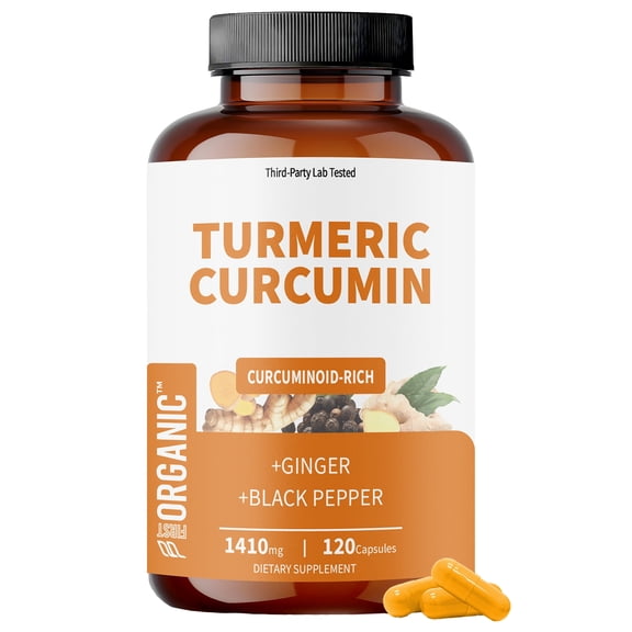Turmeric Curcumin Complex 1410mg 60 Capsules with Ginger and Black Pepper Botanical Blend Third-Party Tested Non-GMO Gluten Free Vegetable Capsules