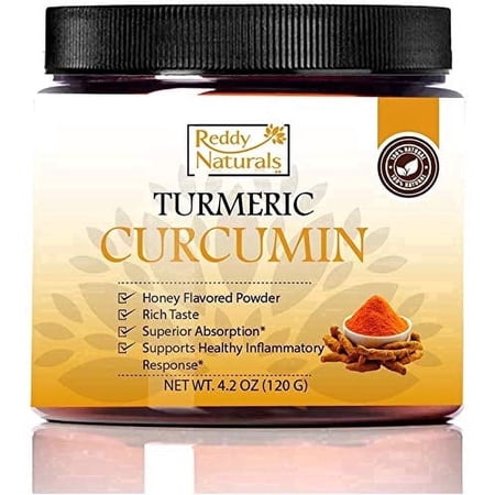 Reddy Naturals Turmeric Curcumin Powder with Black Pepper Piperine – 95% Curcuminoids – Honey Flavored Daily Wellness Drink Mix Supplement – Gluten-Free Non-GMO – 120g (4.2 oz)