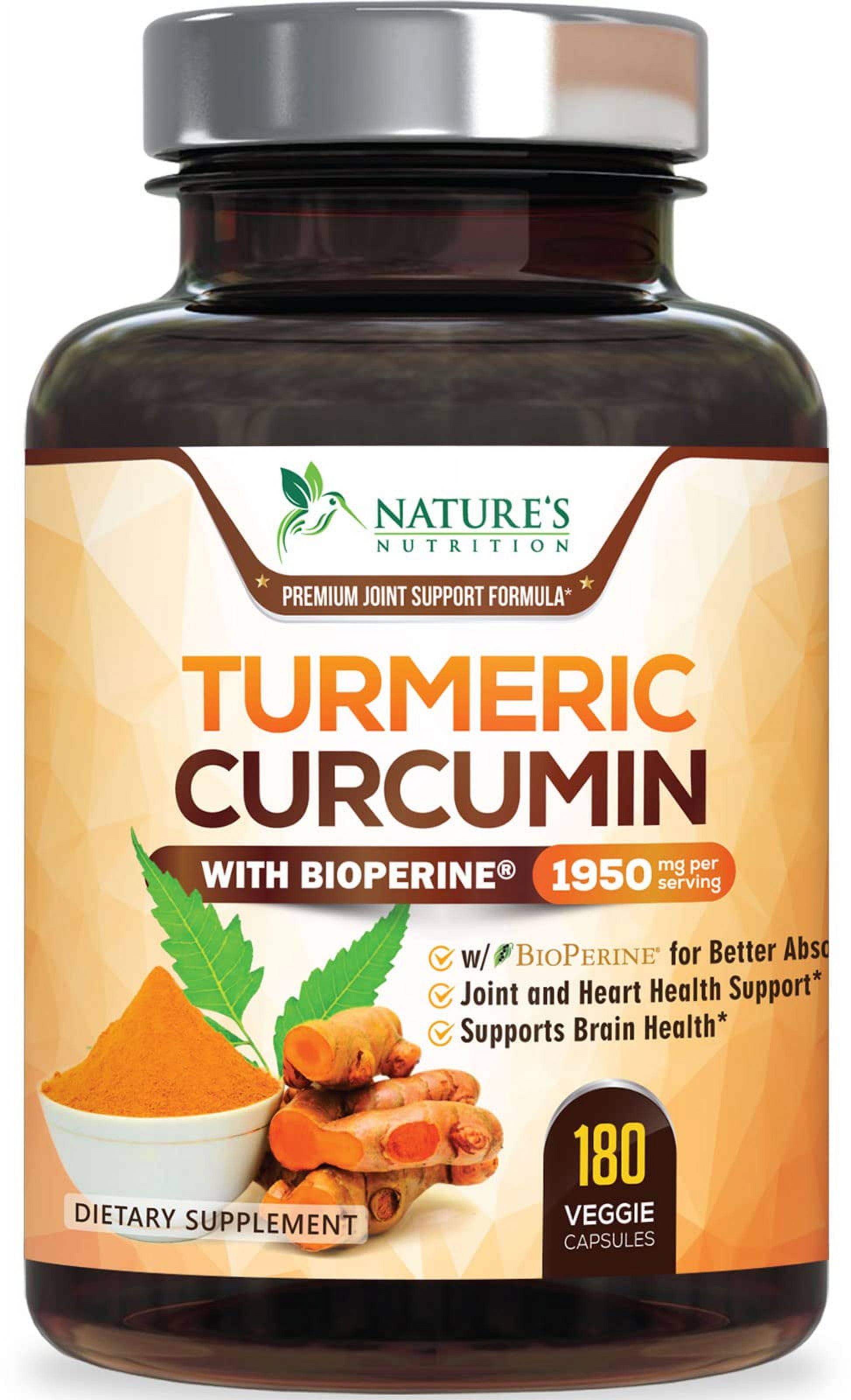 Nature's Nutrition Turmeric Curcumin with BioPerine, 1950mg, Vegan, Non ...