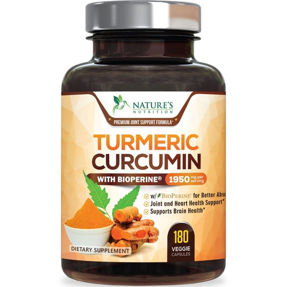 Turmeric In Store Nature's Nutrition Turmeric Curcumin with BioPerine, 1950mg, Vegan, Non ...