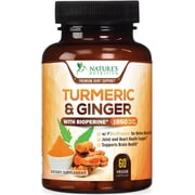Turmeric Curcumin Supplement - 95% Curcuminoids with Organic Turmeric & Ginger, BioPerine Black Pepper Extract for Best Absorption, Natural Vegan Joint Support, Non-GMO, Bottled in USA - 60 Capsules