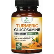 Turmeric Curcumin Supplement 2000mg - 95% Curcuminoids with Glucosamine, Ginger & MSM, BioPerine Black Pepper for Best Absorption, Nature's Vegan Joint Support, Non-GMO, Bottled in USA - 60 Capsules