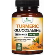 Turmeric Curcumin Supplement - 95% Curcuminoids with Glucosamine, Ginger & MSM, BioPerine Black Pepper Extract for Best Absorption, Natural Vegan Joint Support, Non-GMO, Bottled in USA - 60 Capsules