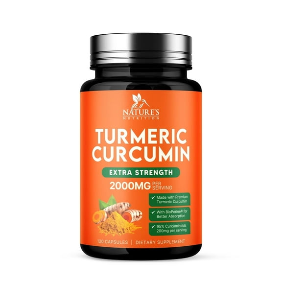 Turmeric Curcumin Supplement 2000mg - Nature's Joint & Immune Support, Organic Tumeric & BioPerine Black Pepper for Best Absorption with 95% Curcuminoids, Non-GMO, Bottled USA - 120 Capsules