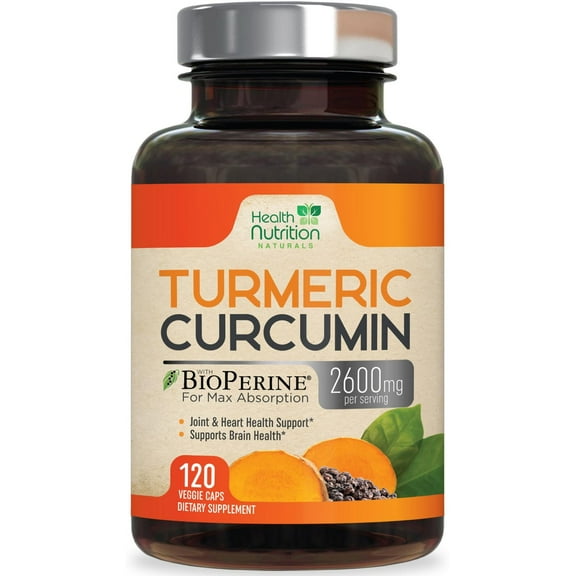 Turmeric Curcumin Supplement 2600mg - 95% Curcuminoids with Organic Turmeric & BioPerine Black Pepper for Best Absorption, Nature's Vegan Joint Support, Non-GMO Tumeric, Bottled in USA - 120 Capsules