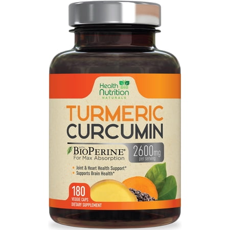 Turmeric Curcumin Supplement 2600mg - 95% Curcuminoids with Organic Turmeric & BioPerine Black Pepper for Best Absorption, Nature's Vegan Joint Support, Non-GMO Tumeric, Bottled in USA - 180 Capsules