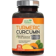 Turmeric Curcumin Supplement 2600mg - 95% Curcuminoids with Organic Turmeric & BioPerine Black Pepper for Best Absorption, Natures Vegan Joint Support, Non-GMO Tumeric, Bottled in USA - 180 Capsules