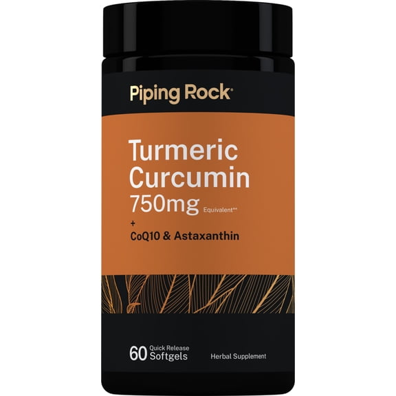 Turmeric Curcumin Supplement | 60 Quick Release Softgels | With CoQ-10, Astaxanthin & Black Pepper Extract | by Piping Rock