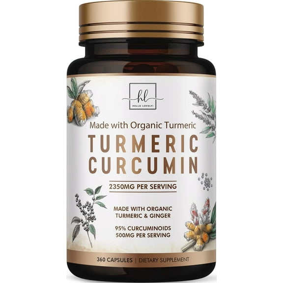 Turmeric Curcumin Supplement with 95% Curcuminoids, Organic Turmeric & Ginger 1750mg, BioPerine Black Pepper for Best Absorption, Nature's Vegan Joint Support, Non-GMO, Bottled in USA - 360 Capsules