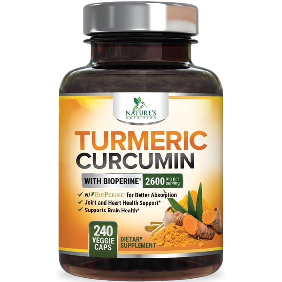 Turmeric Curcumin Supplement 2600mg - 95% Curcuminoids with Organic Turmeric & BioPerine Black Pepper Extract for Best Absorption, Natural Vegan Joint Support, Non-GMO, Bottled in USA - 240 Capsules