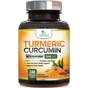 Turmeric Curcumin Supplement with BioPerine 95% Curcuminoids 2600mg with Black Pepper for Best Absorption, Bottled in USA, Best Natural Vegan Joint Support, Nature's Non-GMO Tumeric - 240 Capsules