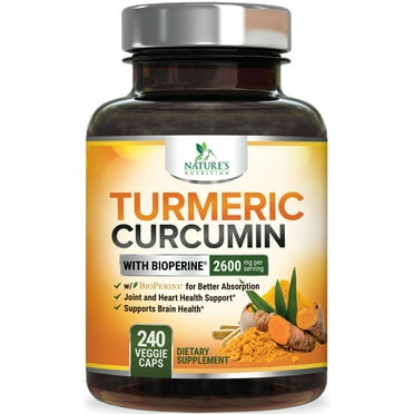 Turmeric Curcumin Supplement with BioPerine 95% Curcuminoids 2600mg with Black Pepper for Best Absorption, Bottled in USA, Best Natural Vegan Joint Support, Nature's Non-GMO Tumeric - 240 Capsules