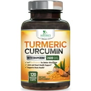 Turmeric Curcumin Supplement with BioPerine 95% Curcuminoids 2600mg with Black Pepper for Best Absorption, Bottled in USA, Best Natural Vegan Joint Support, Nature's Non-GMO Tumeric - 120 Capsules