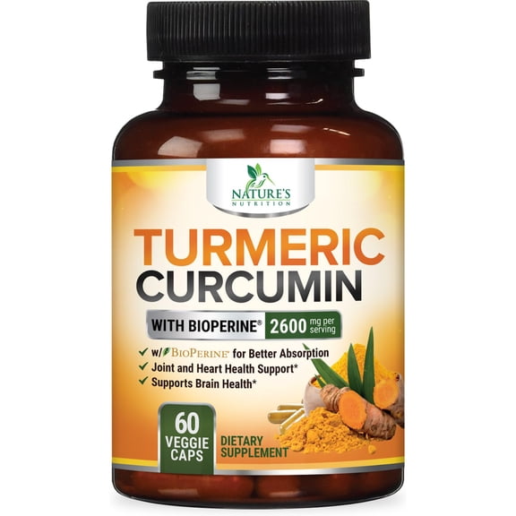 Turmeric Curcumin Supplement 2600mg - 95% Curcuminoids with Organic Turmeric & BioPerine Black Pepper Extract for Best Absorption, Natural Vegan Joint Support, Non-GMO, Bottled in USA - 60 Capsules