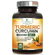 Turmeric Curcumin Supplement - 2400mg Organic Turmeric Per Serving - 95% Curcuminoids & BioPerine Black Pepper Extract for Best Absorption - Natural Vegan Joint Support, Bottled in USA - 180 Capsules