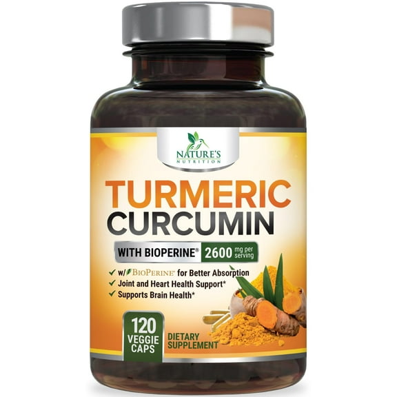 Turmeric Curcumin Supplement 2600mg - 95% Curcuminoids with Organic Turmeric & BioPerine Black Pepper Extract for Best Absorption, Natural Vegan Joint Support, Non-GMO, Bottled in USA - 120 Capsules