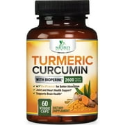 Turmeric Curcumin Supplement with BioPerine 95% Curcuminoids 2600mg with Black Pepper for Best Absorption, Bottled in USA, Best Natural Vegan Joint Support, Nature's Tumeric Capsules - 60 Capsules