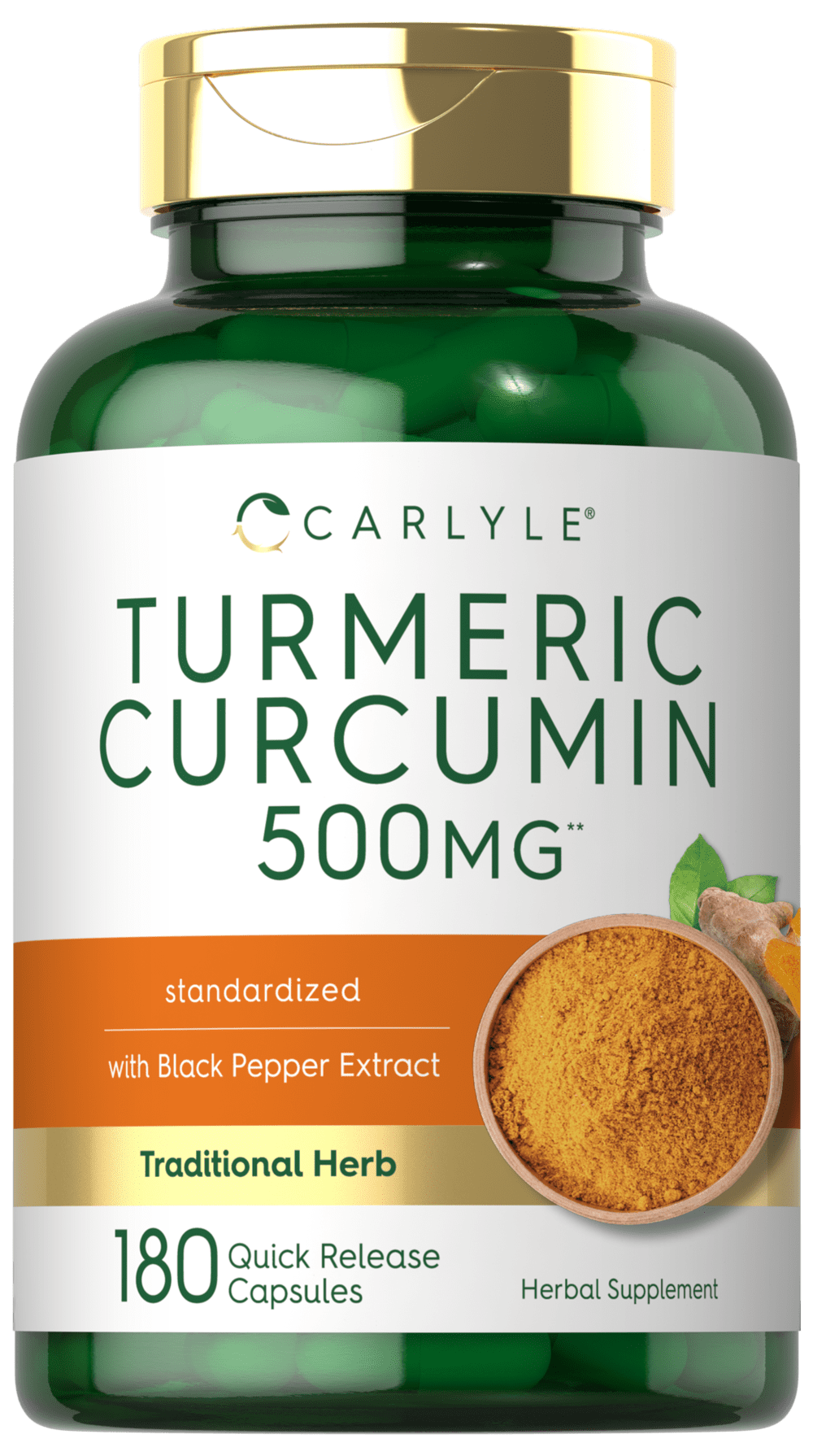Carlyle Turmeric Curcumin with Bioperine, 500mg, 180 Capsules, Enhanced