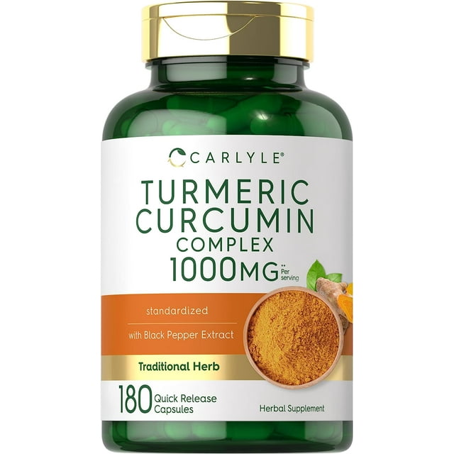 Carlyle Turmeric Curcumin Complex 1000mg with Black Pepper Pure Supreme 180 Capsules NonGMO