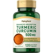 Turmeric Curcumin with Black Pepper | 500 mg Complex | 120 Capsules for Men and Women | by Piping Rock