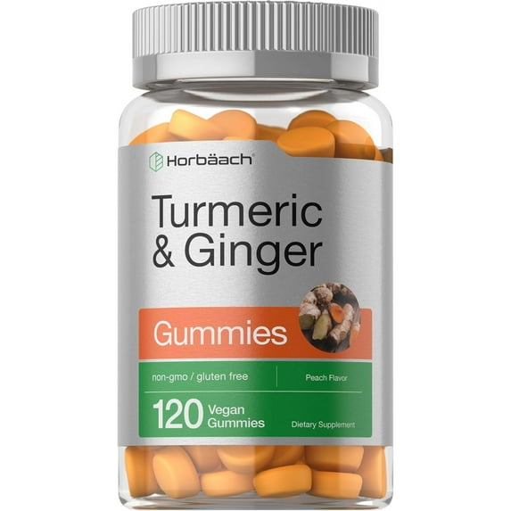 Turmeric Curcumin with Ginger | 120 Vegan Gummies | Peach Flavor | by Horbaach