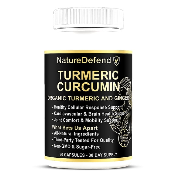 NatureDefend Turmeric Curcumin + Ginger Supplement, Joint & Heart Support, 60 Capsules, Veteran-Owned, USA Made