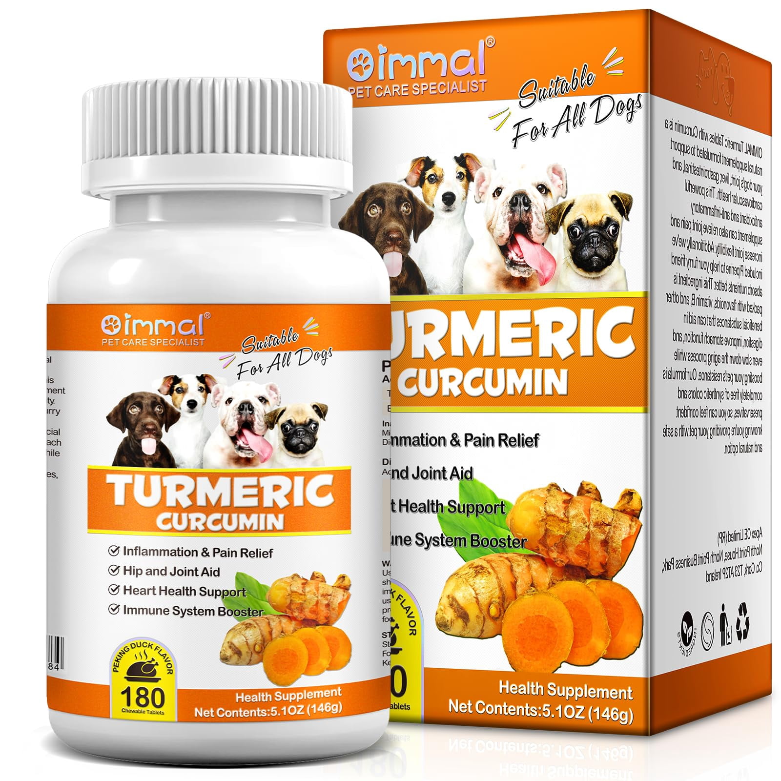 Turmeric for Dogs,180 AJH3 Chews Dog Turmeric Curcumin Tablets Supports